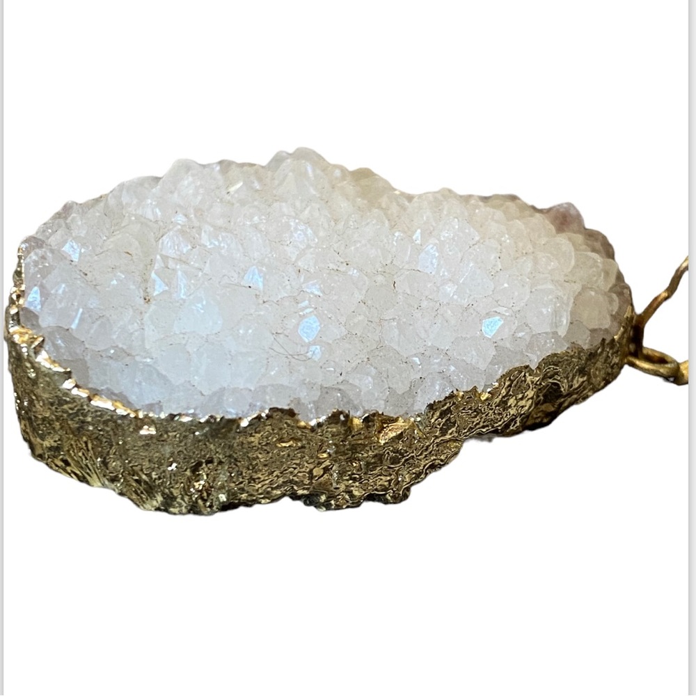 Druzy Pendant White Quartz with 18K Gold filled border Wear with any Cha…
